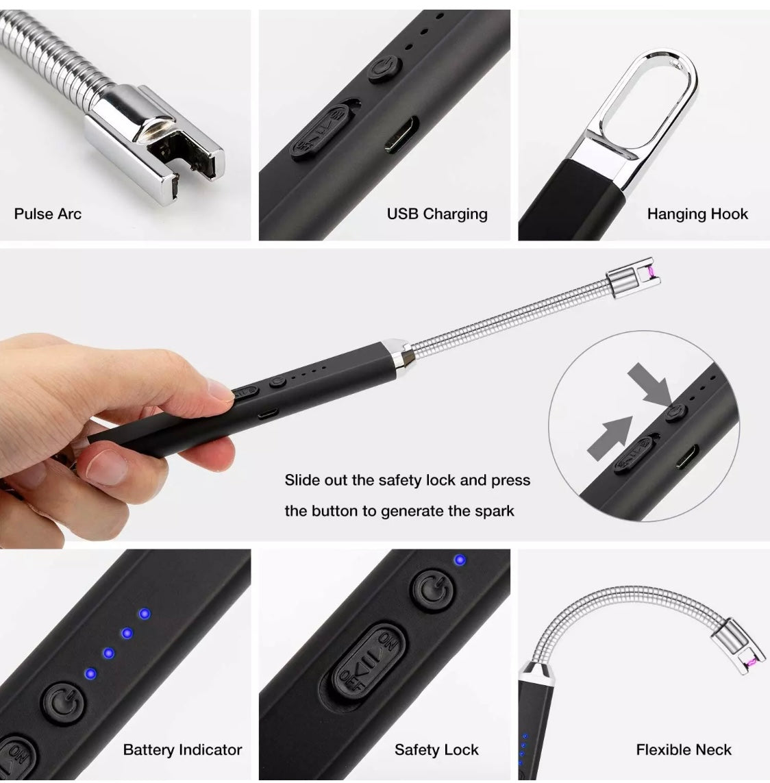 Candle Lighter | BBQ Lighter | USB Rechargeable | Electric Arc Flameless Plasma Lighter